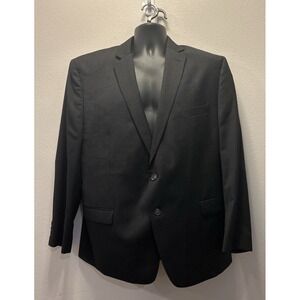 Calvin Klein 2pc Suit Mens Size 46R Black‎ Two Button Wool Jacket & Pants 42x32